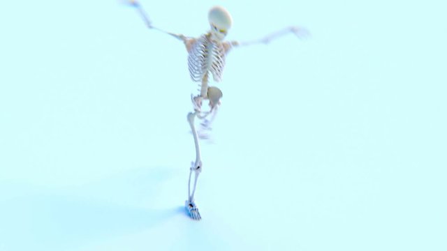 Skelett tanzt im "modern dance"-Stil. 
Erstellt mit motion capture Daten von cgspeed.com