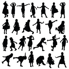 child happy in various pose silhouette illustration