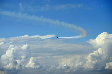 The plane makes a turn.