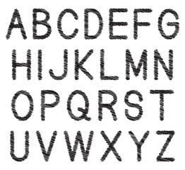 Latin alphabet letters, black isolated on white background, vector illustration.