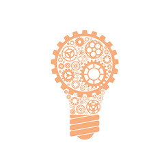 Simple light bulb conceptual icon with gears inside. Vector illustration