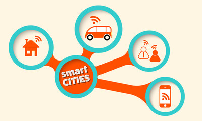 Vector circular boxes and smart cities icon
