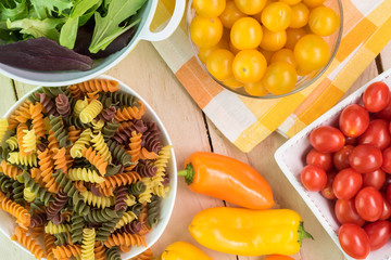 Ingredients for summer veggie pasta salad.
