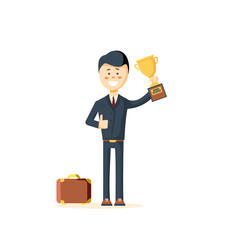 Businessman holding trophy