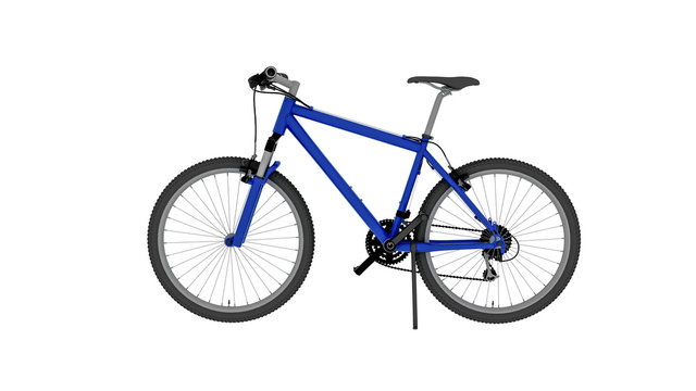 Bicycle, blue bike isolated on white background, side view
