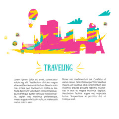Obraz premium Travel concept and tourism background and locations. Colorful design.