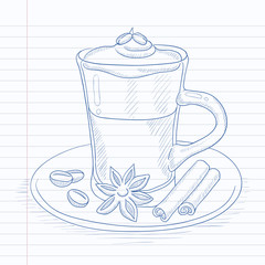 Cup of coffee with cinnamon.