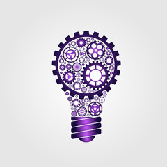 Simple light bulb conceptual icon with gears inside. Vector illustration