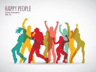 Fototapeta na wymiar Happy people group shadow color silhouette.