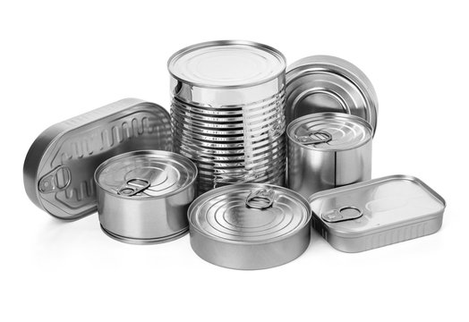 metal cans on a white