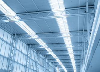 Modern airport roof in blue color tone