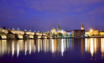 Fototapeta na wymiar Fantastic night view of the Charles Bridge in Prague, Czech Repu