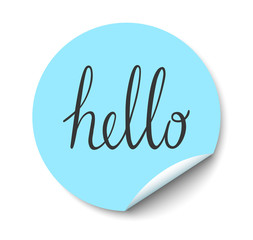 Vector circle sticker with curled corner and hello text inside. © Maksim Kostenko