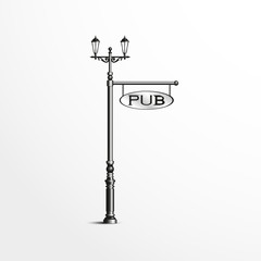 Street post with a sign. Vector illustration.