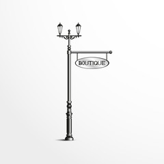 Street post with a sign. Vector illustration.