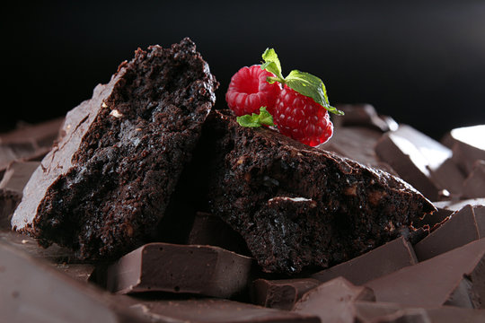 Chocolate Brownie Decorated Raspberry And Mint