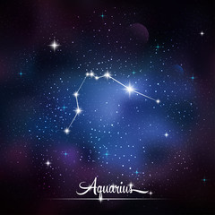 Obraz na płótnie Canvas Zodiacal constellation Aquarius. Galaxy background with sparkling stars. Vector illustration