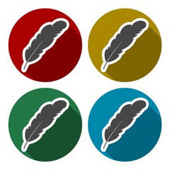 Feather sign illustration set with long shadow