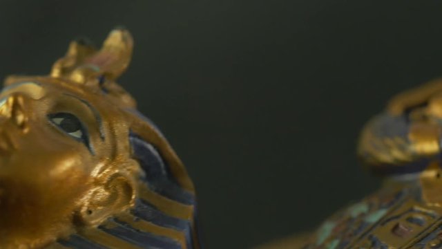 Egyptian mummy sarcophagus panning shot.