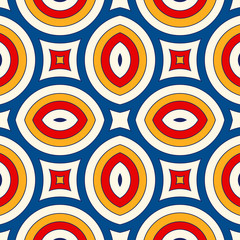 Bright ethnic abstract background. Seamless pattern with symmetric geometric ornament.