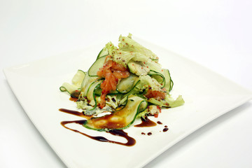 Smoked salmon salad, with mixed greens