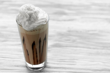 Fresh milk cocktail on wooden background
