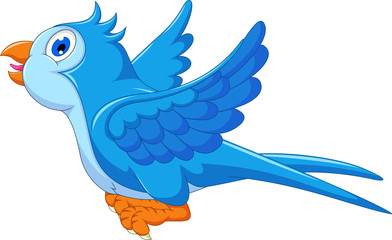 cute blue bird cartoon flying