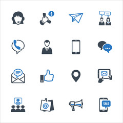 Contact Us Icons Set 4 - Blue Series. Set of icons representing customer assistance, customer service and support.
