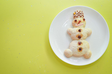 christmas snowmen on white plate