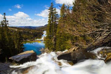 The waterfall over Twin Lakes, California