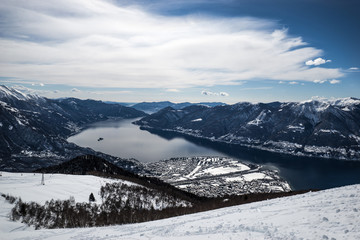 Winter view of Locarno and Lake Maggiore from the Cardada-Cimetta mountain range