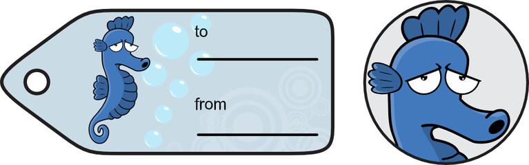 funny seahorse expression cartoon sticker gift card in vector format © MARCO HAYASHI