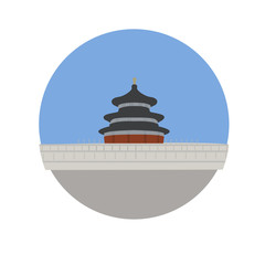 Beijing temple of Heaven vector icon sign. Chinese religious Imperial Sacrificial Altar in Beijing. World famous landmark. vector flat design. Website application button. Postcard, stamp, card
