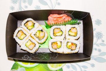 Various kinds of fresh sushi on the table