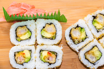 Various kinds of fresh sushi on the table