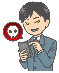 スマートフォンを操作するスーツの男性