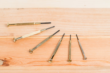 Screwdriver with wooden background
