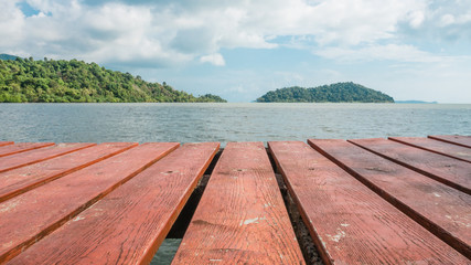 Wooden terrace facing the mountain and sea