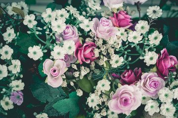 Close up colorful bunch of beautiful flowers.Vintage or retro tone.