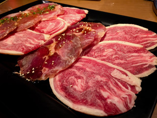 Beef slide on  dish for grilling
