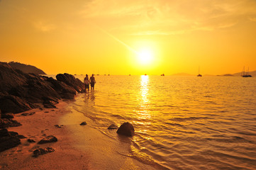 Obraz na płótnie Canvas Beach on Tropical Islands at Sunset