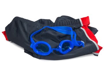 Naklejka premium blue Glasses with swimming Short for swimming Isolated on a white background 
