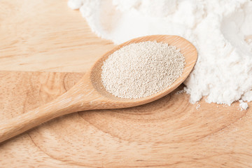 Flour and dried yeast prepare for cooking or baking