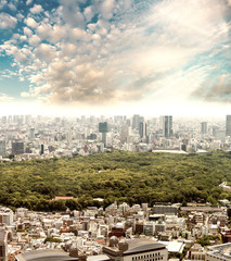 Panele Szklane  Tokio, Japonia. Park miejski otoczony wieżowcami