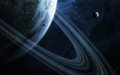 Universe scene with planets, stars and galaxies in outer space showing the beauty of space...