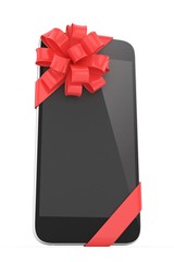 Black phone with red bow. 3D rendering.