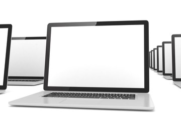 many  laptop on white background. 3d rendering.