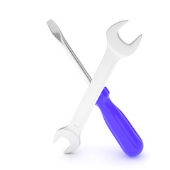 3D Illustration Wrench and screwdriver, service concept