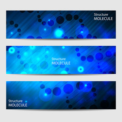 Abstract geometric banners molecule and communication. Science and technology design, structure DNA, chemistry, medical background, business and website templates. Vector illustration