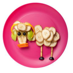 Ram made of fruits on pink plate